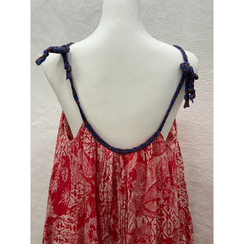 Free People Bandana Dress Tie Shoulder Maxi Red Floral Size S Boho Festival - Picture 9 of 12